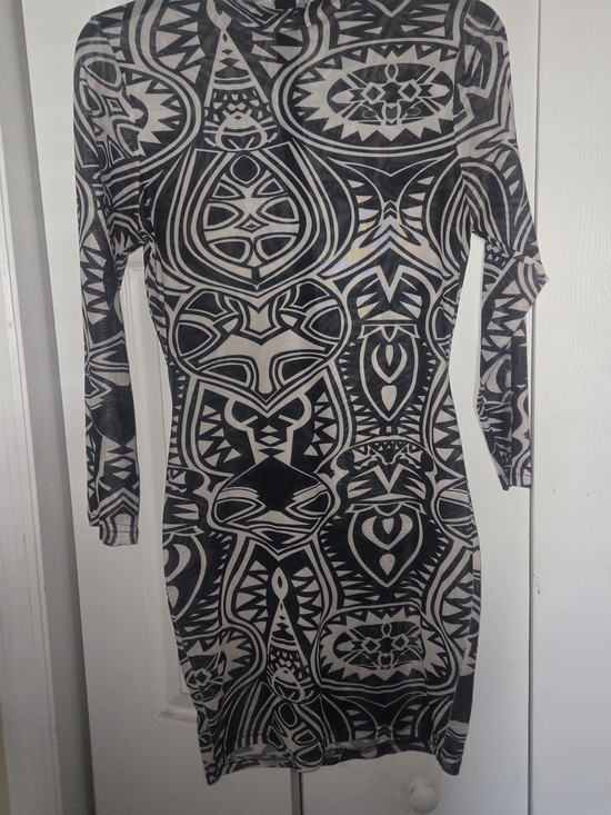 Dresses & Skirts - Black & White Geometric Sheer Bodycon Dress - Women